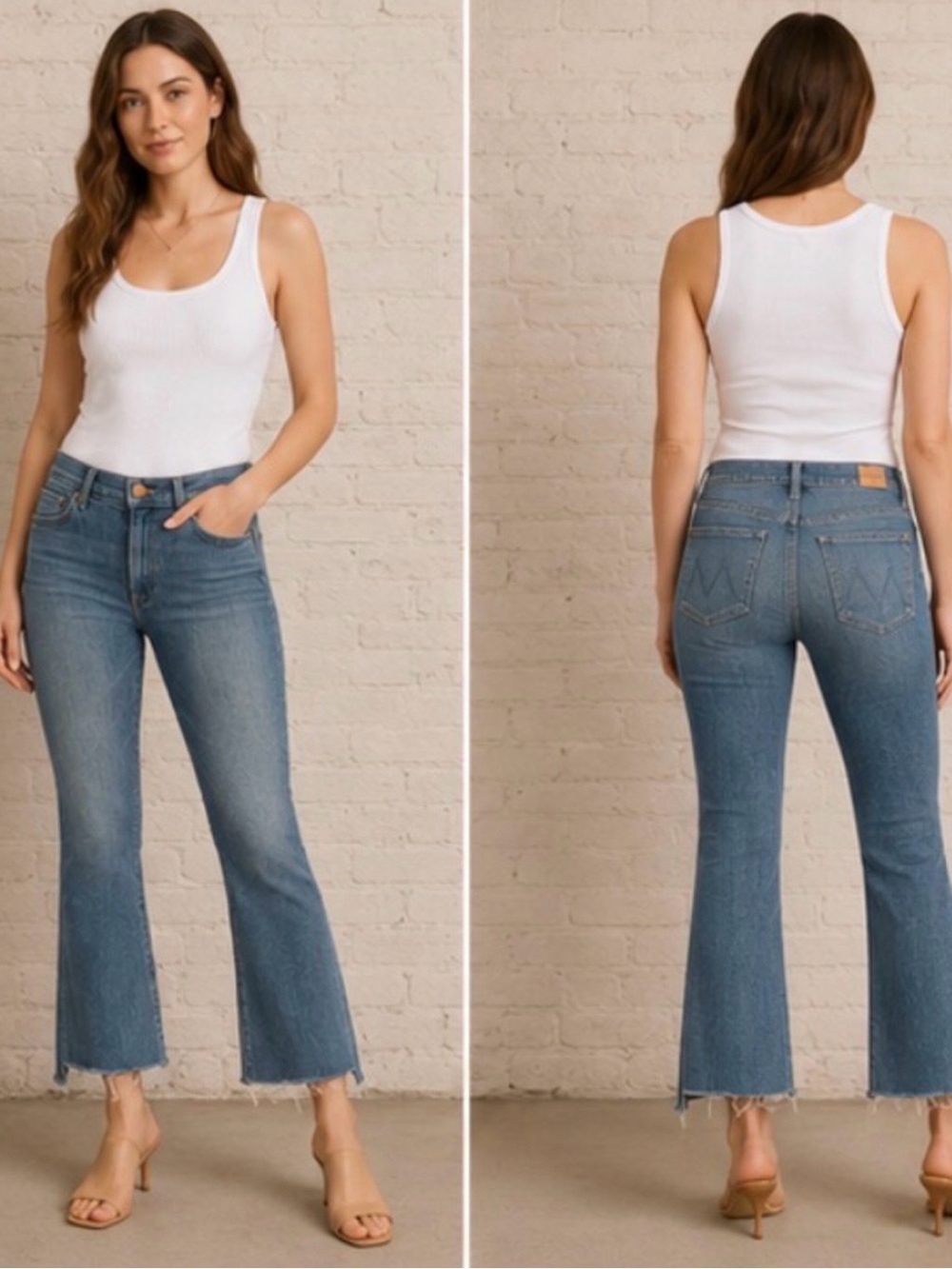 MOTHER Denim High Rise Crop Roller Fray Light Blue Summer Jean